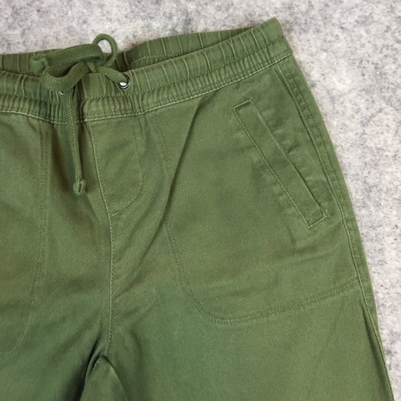 Time Tru Pants 0 2 XS Olive Green Solid Mid Rise Pull On Cuffed Crop Loose Army - Picture 4 of 14